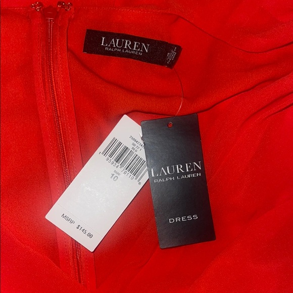 Lauren Ralph Lauren Zippered Pleated Sheer Lined Red Flutter Sleeve Midi Dress - Picture 3 of 4